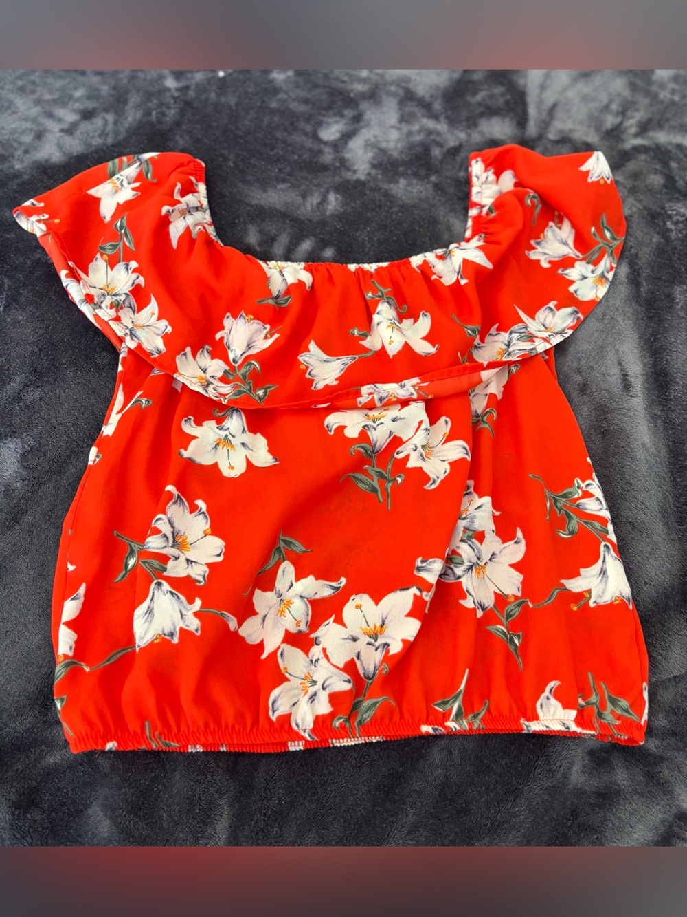 Off-Shoulder Floral Blouse in Red
